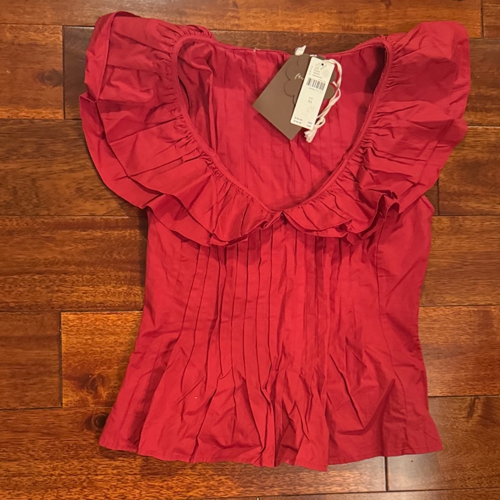 Anthropologie Red Ruffled Top
